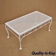 16 inches marble bed end table top multi gemstones coffee table with floral work. White Wrought Iron Patio Coffee Table Rectangular Metal Mesh Top 33 Long From Vintage Philly Furniture Of Philadelphia Attic