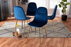 Elyse Glam And Luxe Navy Blue Velvet Gold 4 Piece Metal Dining Chair Set In 2020 Dining Chairs Metal Dining Chairs Dining Chair Set