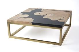 Coffee Table Made Of Maple Wood And Epoxy Resin That Has Been Tinted Black The Base Is Made Of Brass Wood Nuge Wood Custom Table Brass Wood Live Edge Wood