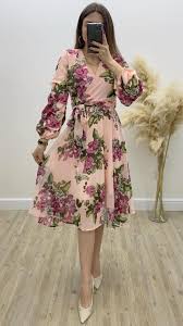 Midi Boy Cicekli Sifon Elbise Pembe Sifon Elbise Elbise Elbise Modelleri