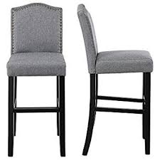 Amazon Com Homcom Modern Bar Height Wingback Dining Chairs With Tufted Buttons Grey Set Of 2 Kitchen Dining Grey Bar Stools Bar Stools Wood Bar Stools