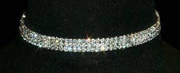 13332 - 3 Row Stretch Rhinestone Necklace - Clear Crystal Silver