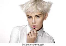 Carol danvers chopped her hair short into a blonde pixie cut, and this has now started a new trend. Beauty Model Blonde Short Hair Showing Perfect Skin On White Canstock
