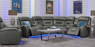 Santarelli Gray Leather 4 Pc Reclining Sectional Living Room Rooms To Go Living Room Sets Furniture Living Room Leather Leather Living Room Furniture