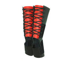 Black Aerial Boots With Red Back Panel Isabella Mars Full Length Leather Suede Grip Trapeze Gaiters Lyra Rope Aerial Hoop