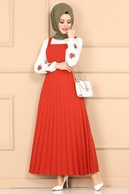 Modaselvim Elbise Piliseli Salopet Jile 623mr257 Kiremit The Dress Elbiseler Basortusu Modasi