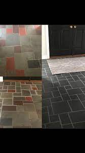 Inexpensive Update For Old Slate Flooring Using Chalk Paint Slate Flooring Flooring Painting Tile