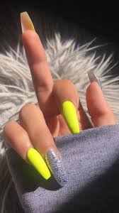 Bright neon yellow bling nails hologram diamond sharp stiletto press on nails. Acrylic Nails Neon Acrylic Nails Yellow Nails Design Neon Yellow Nails