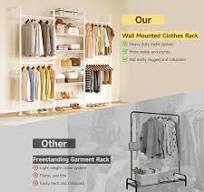 Rogalis H3 Wall Mounted Closet System, Expandable Industrial Pipe Clothes  Rack Clothing Rack for Hanging Clothes, Heavy Duty Closet Organizers and ...