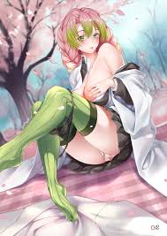 d. joko kimetsu no yaiba kanroji mitsuri breast hold breasts censored no  bra open shirt pantsu panty pull thighhighs uniform | #586731 | yande.re