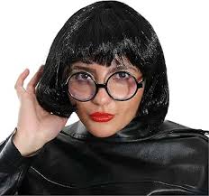 Sonnenbrille 70er Jahre Damen Disney Die Unglaublichen 2 Edna Mo Schwarze  Cosplay-Perücke