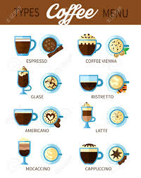 We take a look at different types of coffee drinks and how they are prepared. Set Of Different Types Of Coffee Drinks For Coffeehouse Or Bar Royalty Free Cliparts Vectors And Stock Illustration Image 56990070
