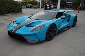Ford Gt Painted In Porsche Paint To Sample Miami Blue W Black Central Stripes Photo Taken By Jordanmaron On Instagra Ford Gt 2017 Ford Gt Super Luxury Cars