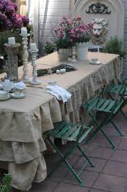 Burlap Ruffle Table Cloth Only I Used A 20 Drop Cloth From Home Depot Made It For My 5 Boutique Display Burlap Tablecloth Backyard French Country Cottage
