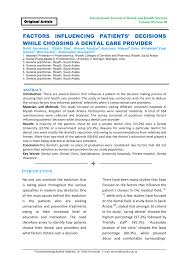 Total health dental care | 234 followers on linkedin. Pdf Factors Influencing Patients Decisions While Choosing A Dental Care Provider