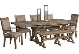 But before you dismiss the idea, consider the advantages and all the unique features that come with it. Kincaid Furniture Foundry Seven Piece Rustic Dining Set With Bench Powell S Furniture And Mattress Table Chair Set With Bench
