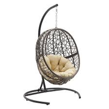 Belham Living Resin Wicker Hanging Egg Chair With Cushion And Stand Hayneedle Hanging Egg Chair Swinging Chair Egg Swing Chair