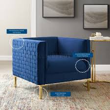The blue/navy color skews is a bit darker than in the product photo, and the seat is relatively low but is the appropriate size for my. Resonate Accent Chair In Navy Velvet By Modway
