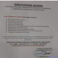 Surat lamaran kerja merupakan salah satu syarat untuk mendapatkan pekerjaan yang ingin anda dapatkan. Lowongan Kerja Koperasi Mekkar Pdam Kota Surakarta Januari 2021