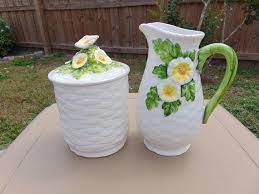 Rustic Daisy Geo Z Lefton Canister With Lid And Pitcher Etsy Vintage Home Decor Vintage House Kitchen Decor Modern