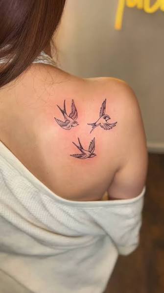 Small Bird Flying Tattoo Fine Line