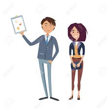 Businessman With Chart In Hand Pretty Business Woman Vector