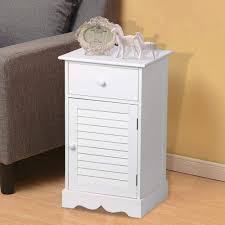 Storage Cabinet End Table Nightstand One Drawer With Slatted Door White Wooden Bedside Cabinets Bedside Tables Nightstands Wooden Accent Table