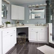 And while it's a bit of an unusual fixture in most spacious bathrooms, it's perfect for fitting into tough corners and utilizing space. Bathroom Double L Shaped Vanity Master Bathroom Makeover Bathroom Design Bathroom Remodel Master