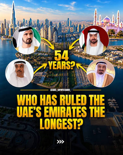 Seven emirates. Seven rulers. Who has been leading the longest? 🇦🇪 Put a  name in your mind before you swipe. Let's see if you get it right. →