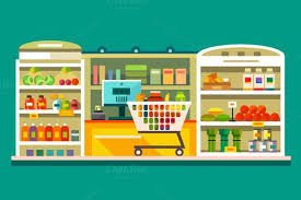 Shop Supermarket Interior Supermarket Flat Illustration Interior Illustration