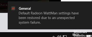 Fixing Windows Error Default Radeon Wattman Settings Have Been Restored Due To Unexpected System Failure Windows Bulletin Tutorials