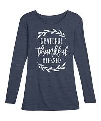 Instant Message Womens Heather Blue Grateful Thankful Blessed Long Sleeve Tee Women