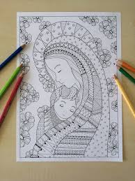 Over 200 catholic digital pictures to print. Virgin Mary With The Baby Jesus Coloring Page For Adults Jpg Etsy