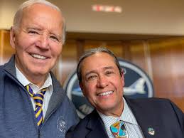 While aboard Air Force One, NCAI President Mark Macarro had a powerful  conversation with President Biden regarding Leonard Peltier, a Turtle  Mountain Ojibwe elder and one of the longest-incarcerated Native American  political