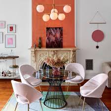 Blush Pink Mango Rust Black Eclectic Dining Room Trending Decor Upholstered Dining Chairs