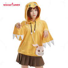 Unisex Agumon Cosplay Costume Hoodie with Koromon Furry Shoulder Bag -  AliExpress