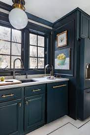 The Tile Shop San Dona Marble Floors With Black Pinstripe And Hague Blue Cabinets For Kitchen Updates Hague Blue Kitchen Blue Kitchens Interior