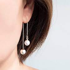 Double Sided Pearl Ear Thread Gold Silver Chain Earrings Front Back White Acrylic Pearl Et Gj Wj Silver Chain Earrings Gold Silver Chains Ear Threads