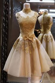 4.5 out of 5 stars 245. Vintage High Neck Bowknot Lace A Line Homecoming Dress Prom Dresses Short Golden Lace Dress Prom Dresses Lace
