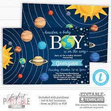 Solar System Baby Shower Invitation Space Baby Shower Etsy In 2021 Space Baby Shower Baby Shower Invitations Baby Shower