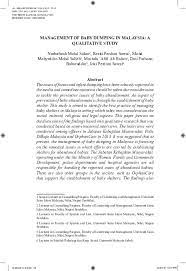 This article intends to examine the laws relating to the protection of babies from dumping in malaysia and nigeria. Pdf Management Of Baby Dumping In Malaysia A Qualitative Study Rezki Perdani Sawai Academia Edu