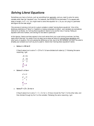 Solving Literal Equations Equations Mathematical Analysis