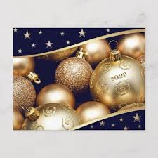 Happy New Year 2020 Christmas Baubles Holiday Postcard Merry Christmas Postcard Christmas Card Ornaments Business Holiday Cards Customizable Christmas Cards