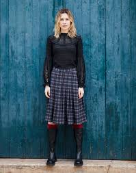 Blue Textured Plaid Pleated Skirt | Women's Skirts | Brora Sale