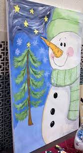 Easy christmas tree painting craft for kids. Cute Snowman Canvas Painting Christmas Canvas Christmas Paintings On Canvas Diy Christmas Paintings