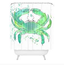 Seafoam Green Crab Shower Curtain Laura Trevey Home Beachy Shower Curtain Eclectic Shower Curtains Shower Curtain