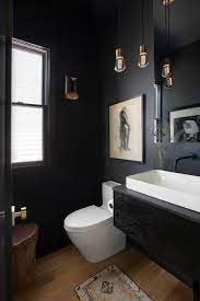 90 x 40 x 10 cm (variable) light source. Black Powder Room With Brass Pendant Lights Contemporary Bathroom Charleston By Sea Island Builders Llc Houzz