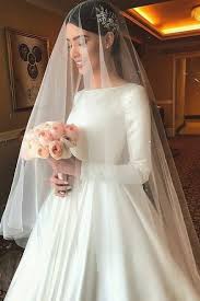 White Satin Modest Wedding Dresses With Long Sleeves Tulle Wedding Veil Wedding Dress Long Sleeve Wedding Dresses Satin
