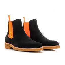 Handcrafted with the highest quality materials. Serfan Chelsea Boot Women Suede Black Orange Crepe Sole