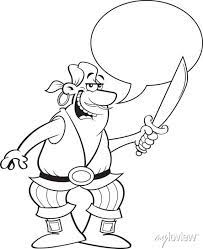 Black And White Illustration Of A Smiling Pirate Holding A Cutlass Pinturas Para A Parede Quadros Coloracao Arte De Linha Esboco Myloview Com Br